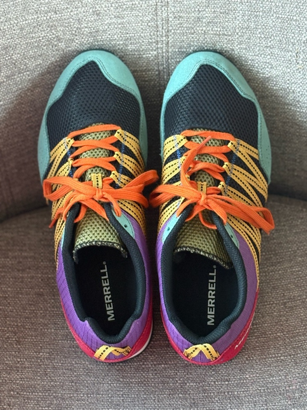 Merrell Men's Trail Running Shoes Size 10.5. Blue Purple Orange Hiking Sneakers - Picture 2 of 7